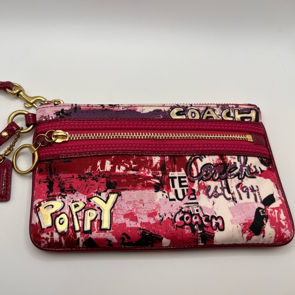 Coach Pink & Red Poppy Graffiti Wristlet - Picture 2 of 3